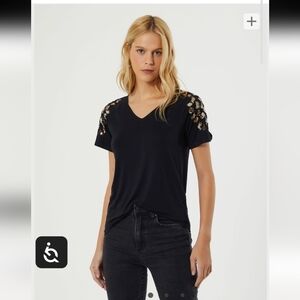 NWOT Zinzane Black Sequin Embellished Women's Top In Viscose Sz M